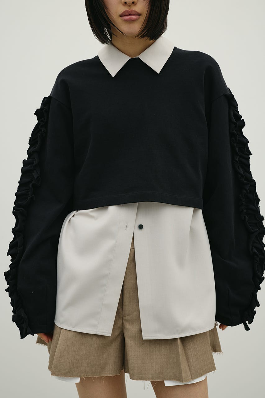 フリルスリーブカットトップ BLK FREE