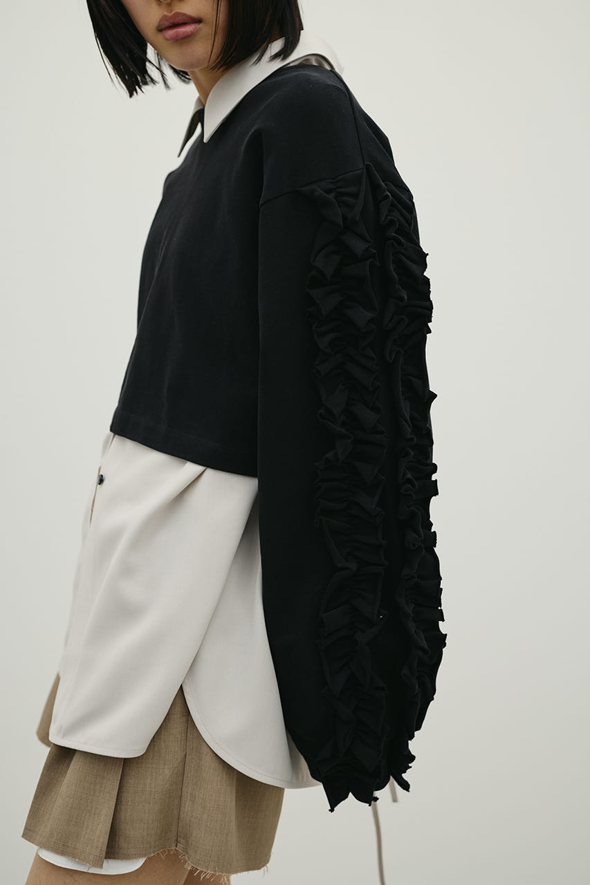 フリルスリーブカットトップ BLK FREE