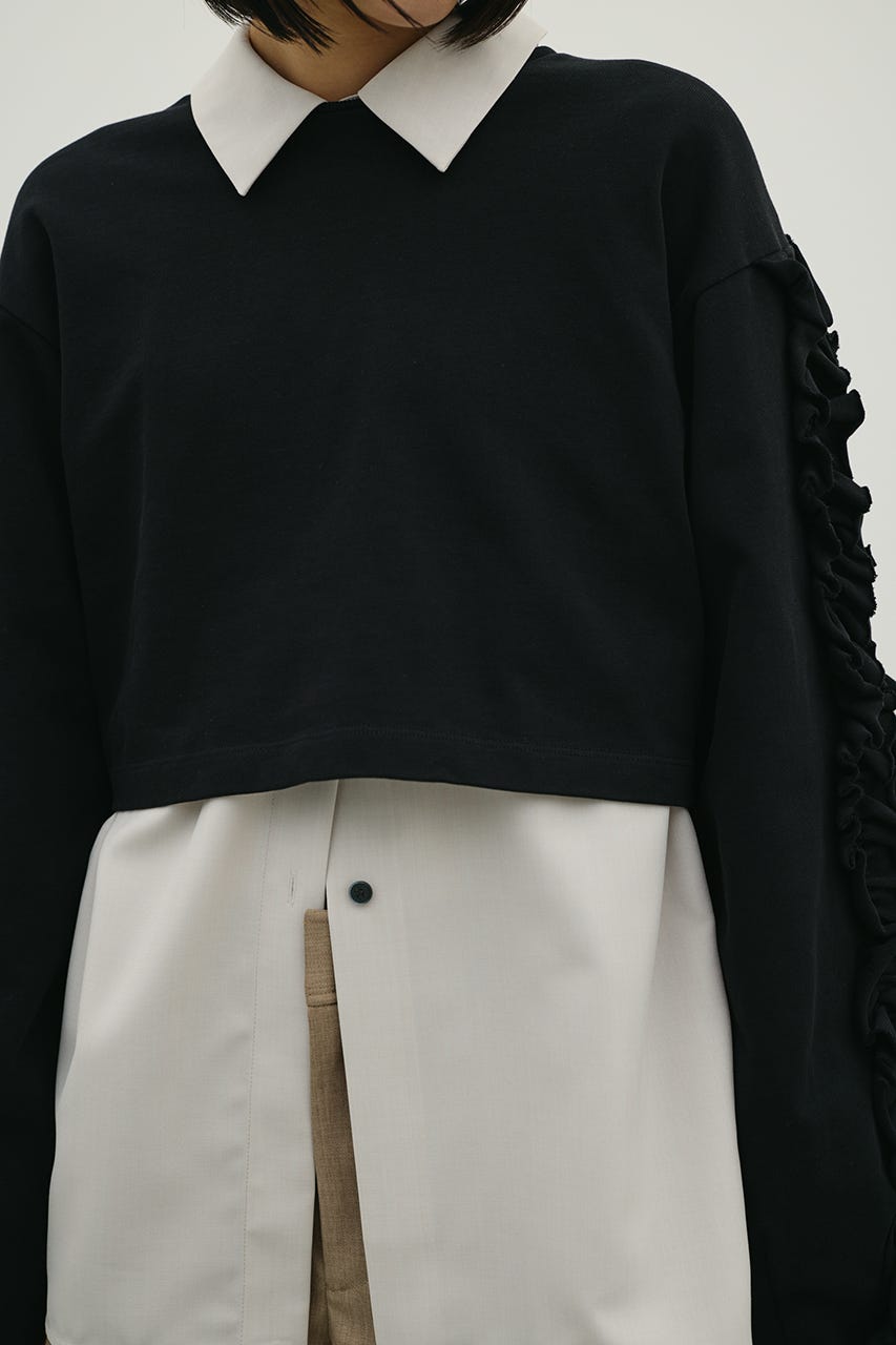 フリルスリーブカットトップ BLK FREE