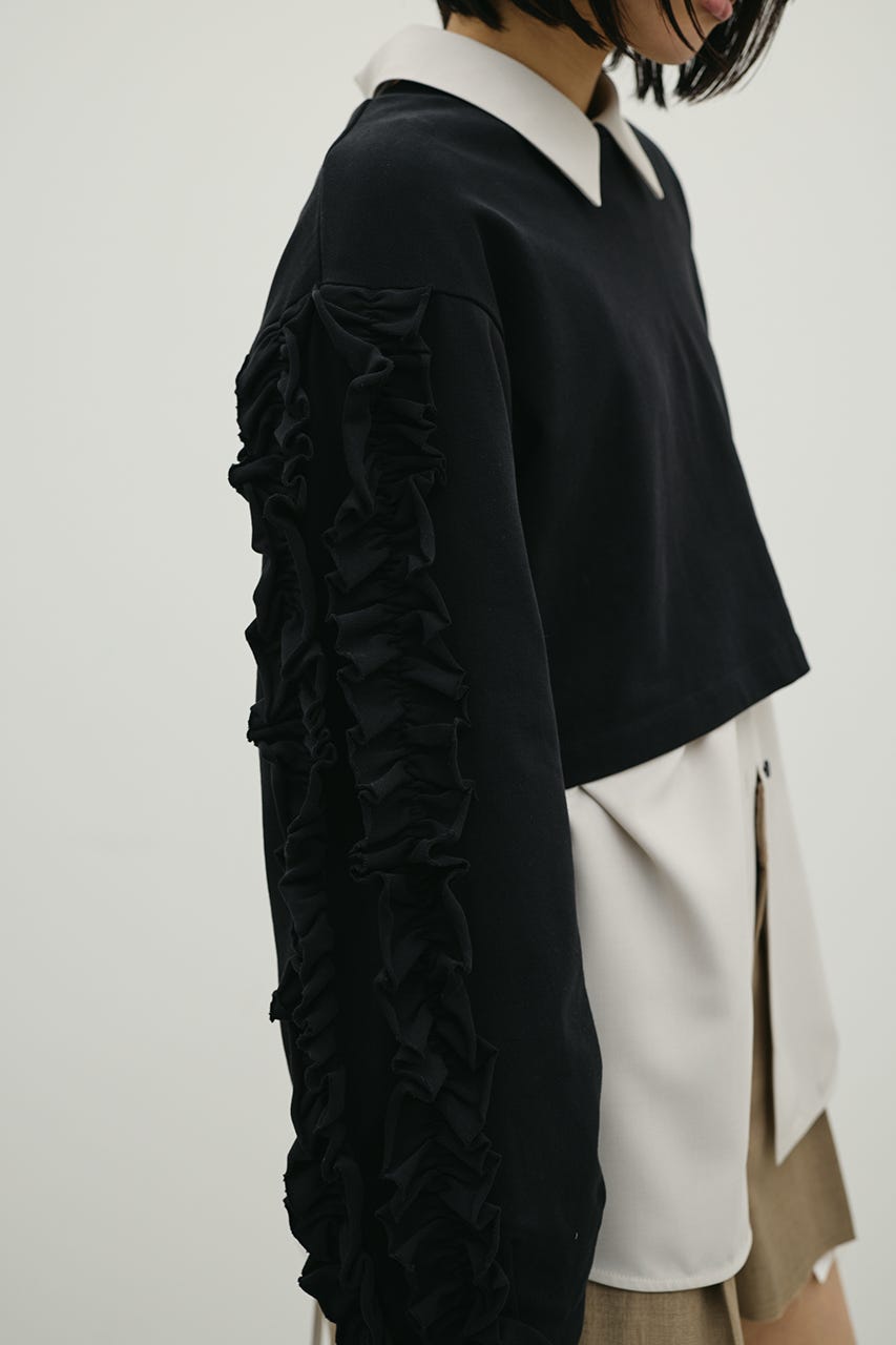フリルスリーブカットトップ BLK FREE