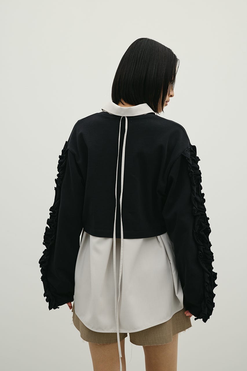 フリルスリーブカットトップ BLK FREE
