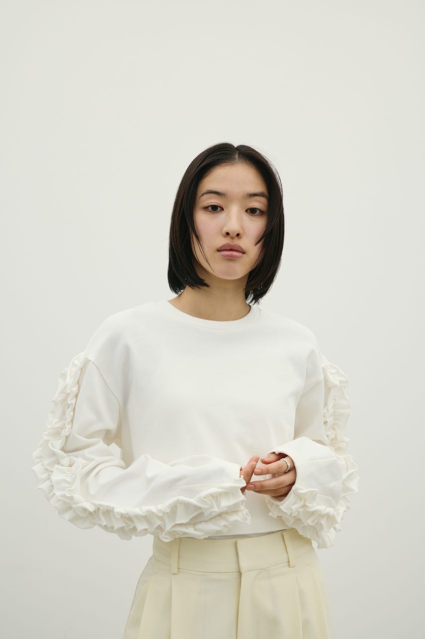 フリルスリーブカットトップ WHT FREE