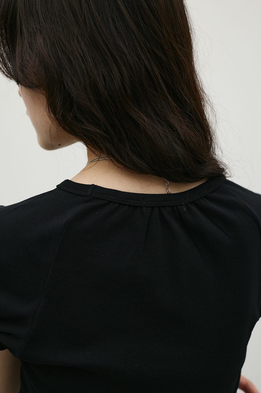 ギャザーフレンチスリーブT BLK FREE