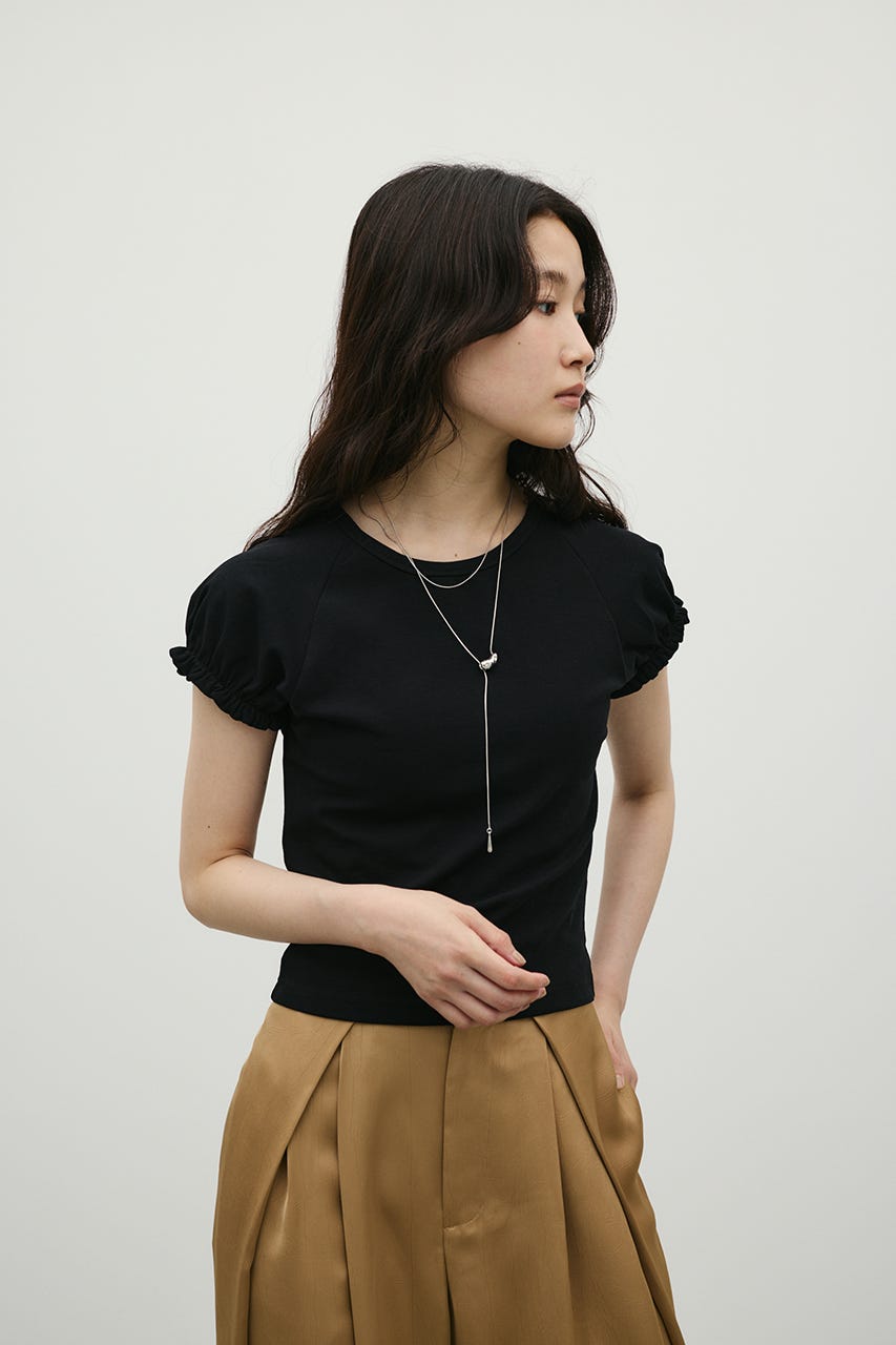 ギャザーフレンチスリーブT BLK FREE