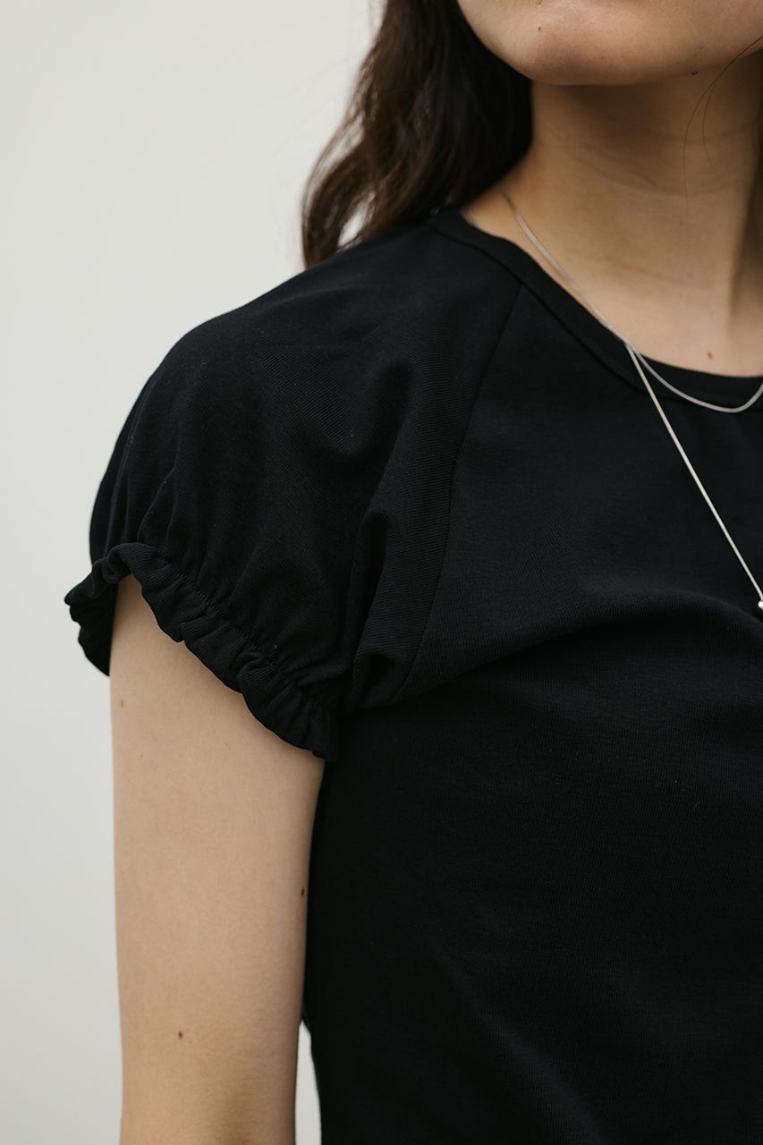 ギャザーフレンチスリーブT BLK FREE