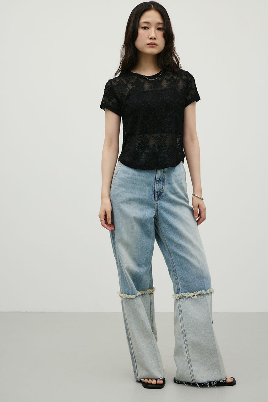 ジャガードレースカットトップ BLK FREE