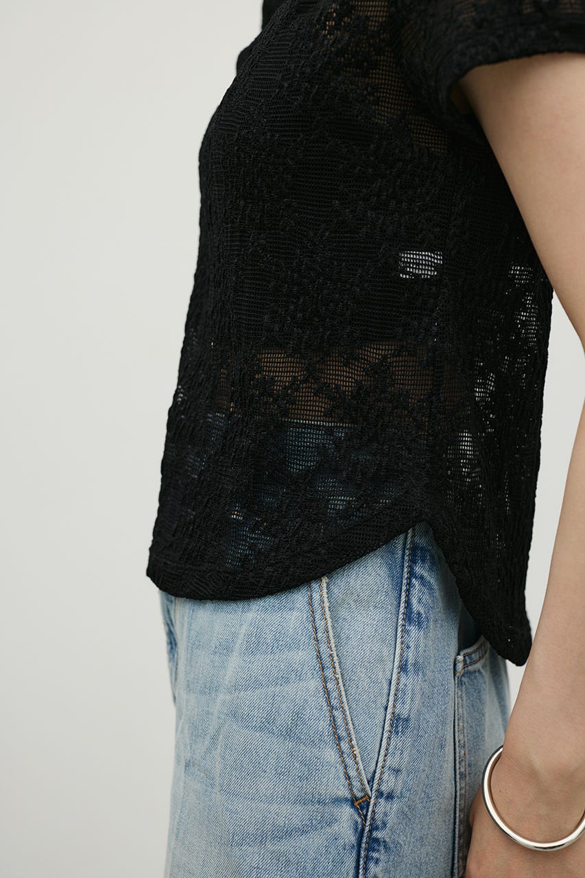 ジャガードレースカットトップ BLK FREE