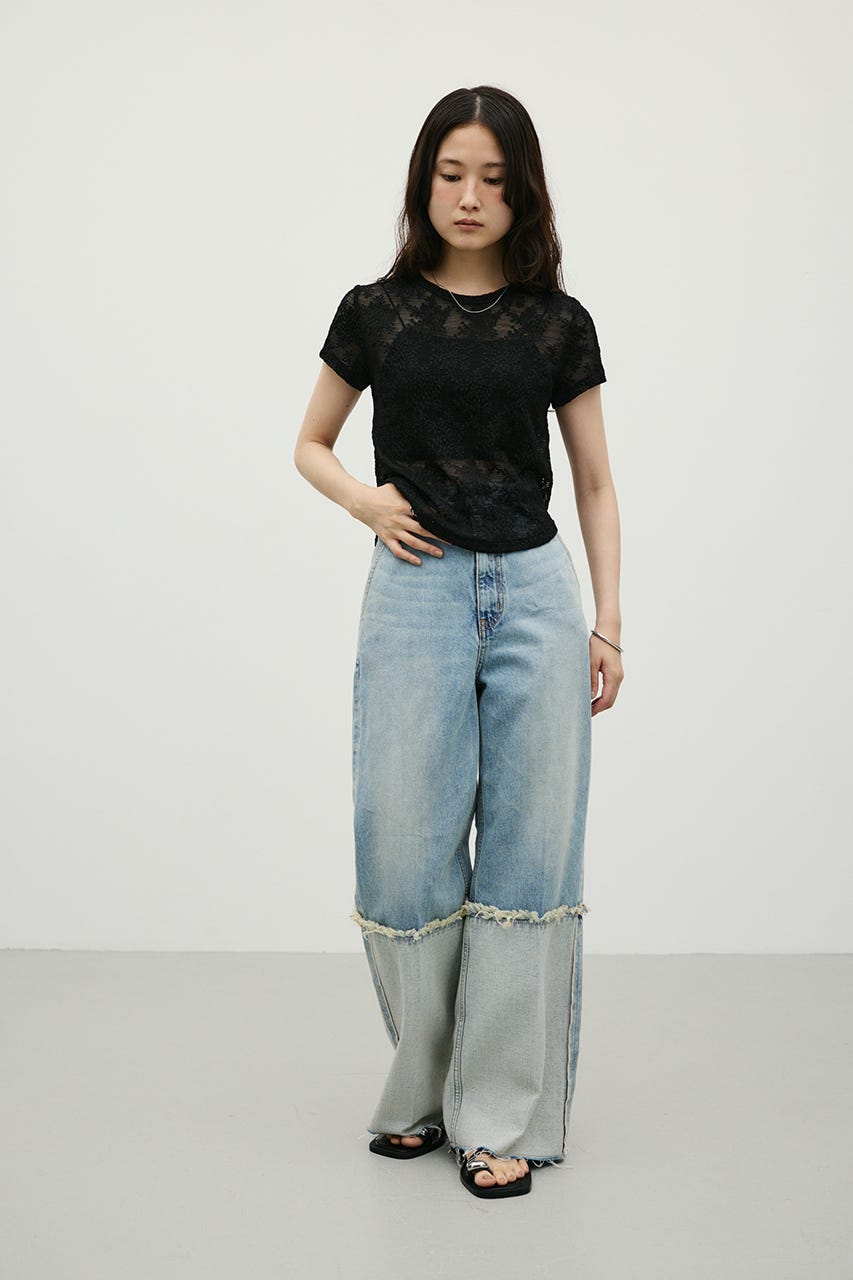 ジャガードレースカットトップ BLK FREE