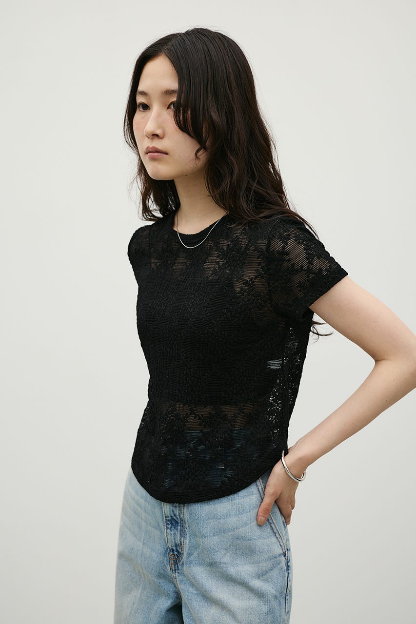 ジャガードレースカットトップ BLK FREE