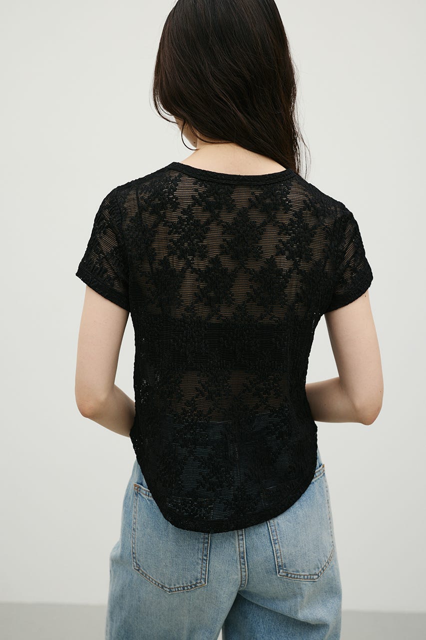 ジャガードレースカットトップ BLK FREE