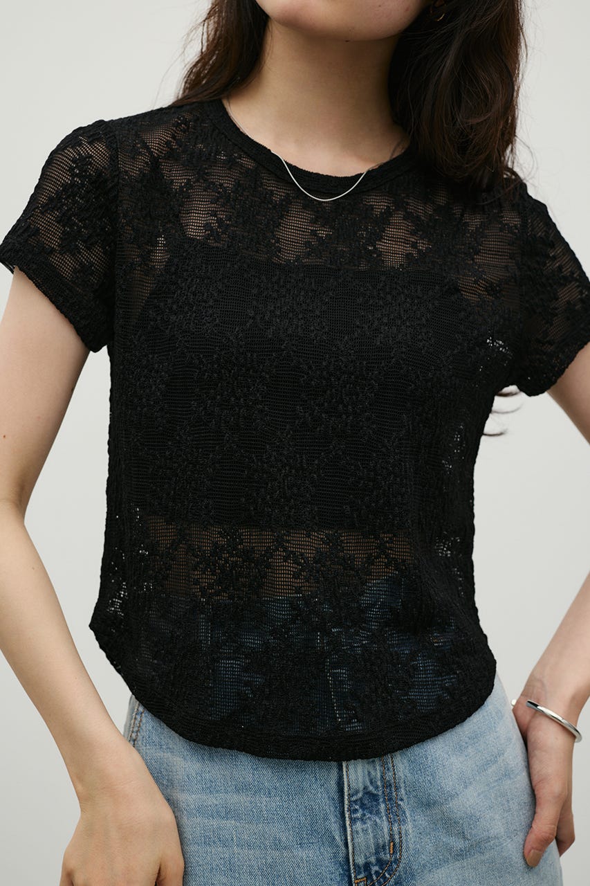 ジャガードレースカットトップ BLK FREE