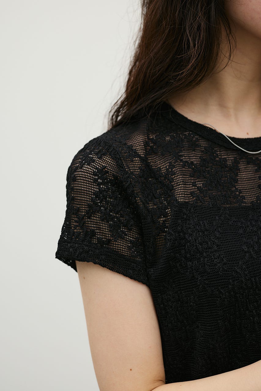 ジャガードレースカットトップ BLK FREE