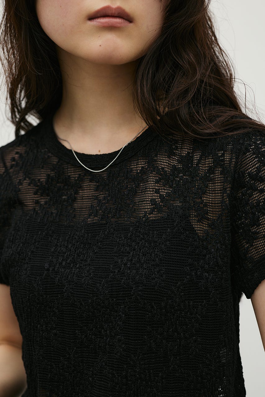 ジャガードレースカットトップ BLK FREE