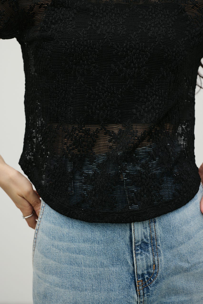 ジャガードレースカットトップ BLK FREE