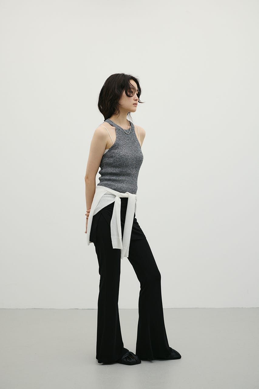 レイヤードカットフレアパンツ BLK M