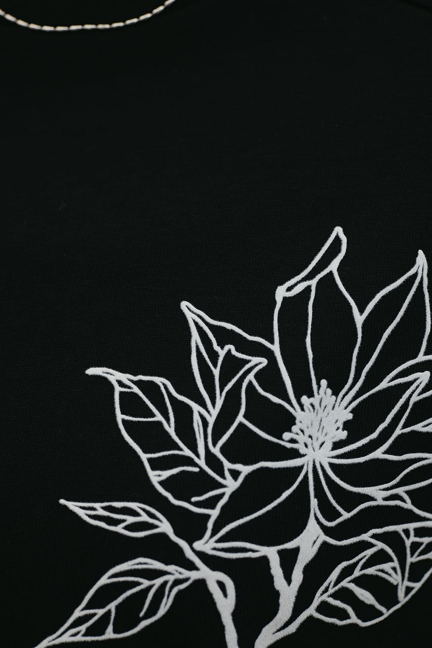 フロッキープリントフラワーT BLK FREE