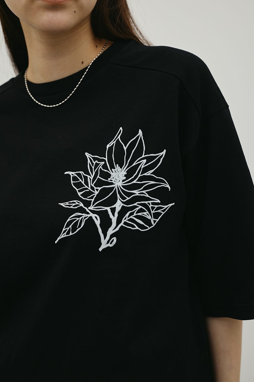 フロッキープリントフラワーT BLK FREE