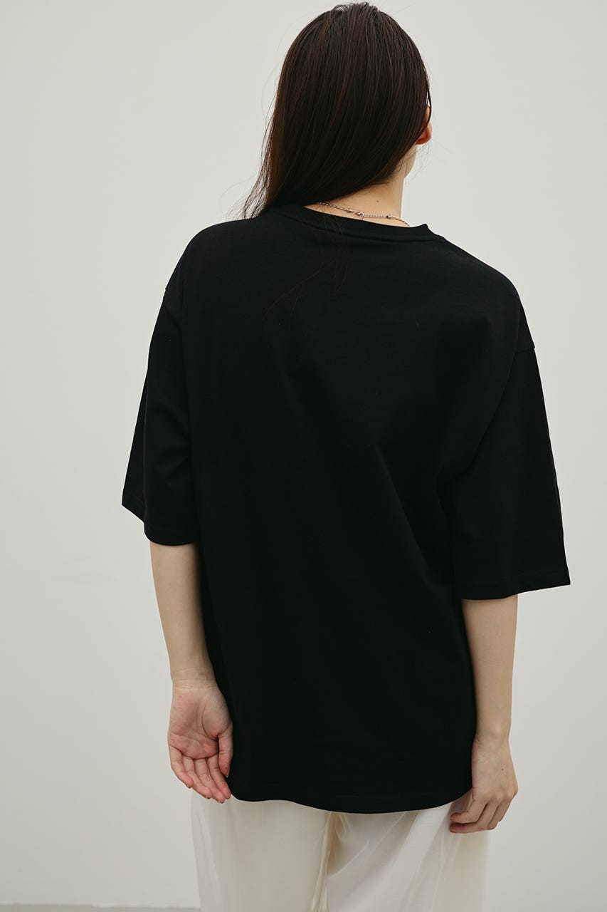 フロッキープリントフラワーT BLK FREE