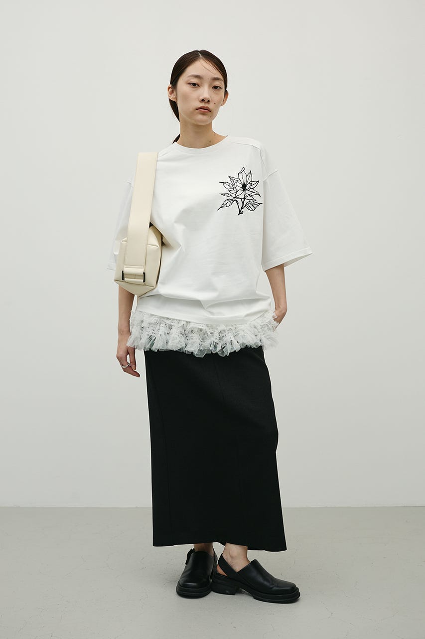 フロッキープリントフラワーT WHT FREE