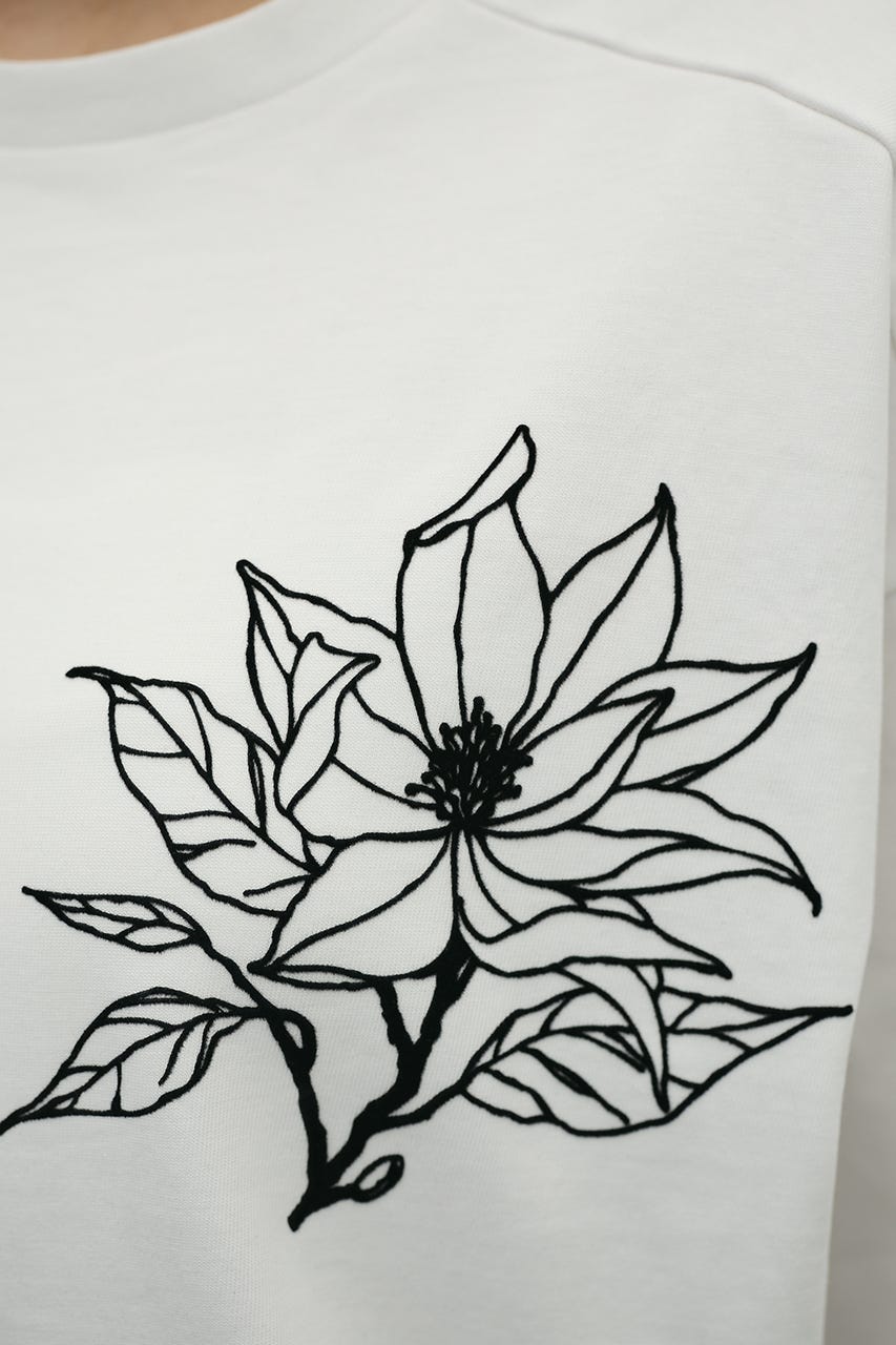 フロッキープリントフラワーT WHT FREE