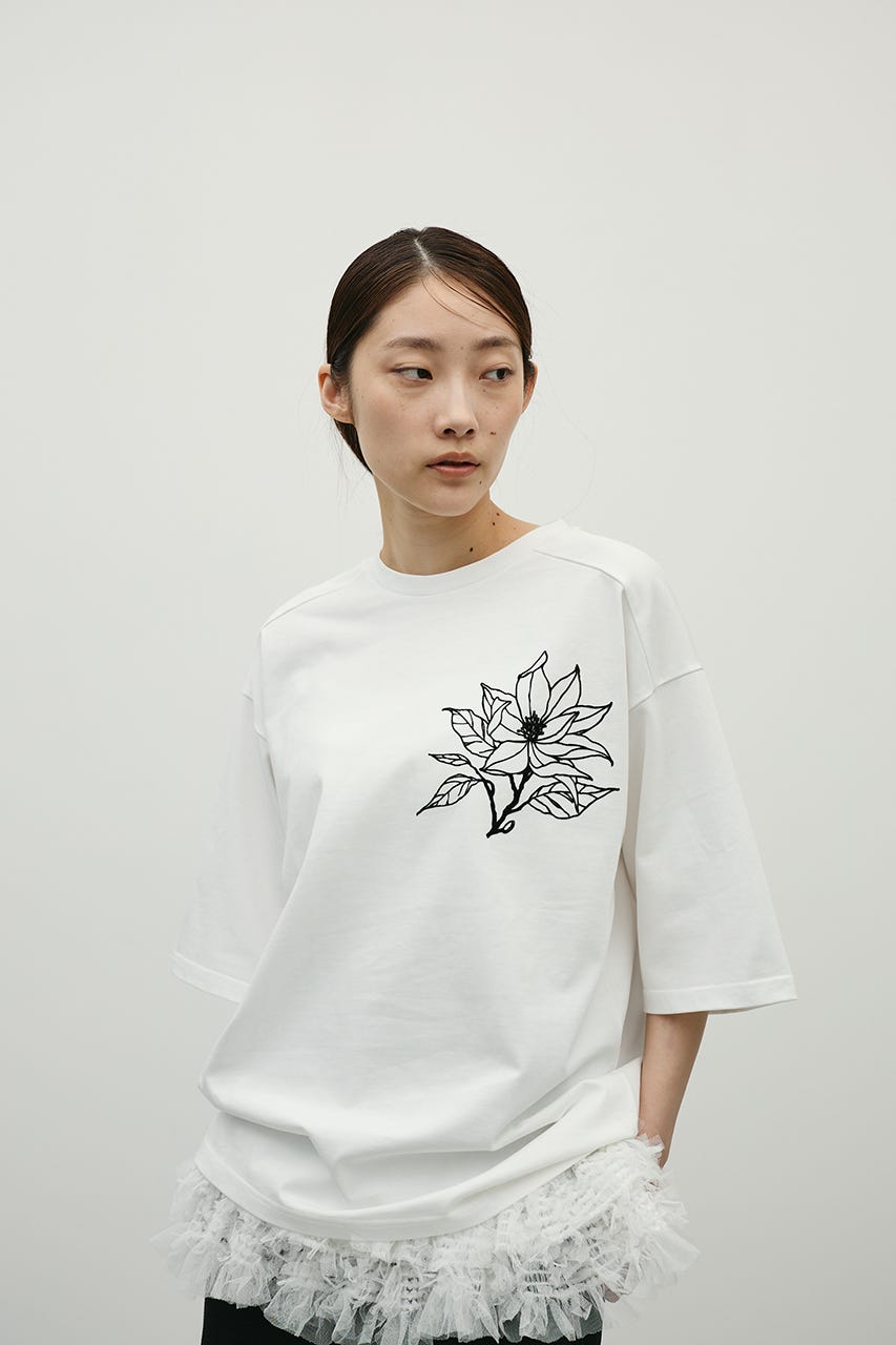 フロッキープリントフラワーT WHT FREE