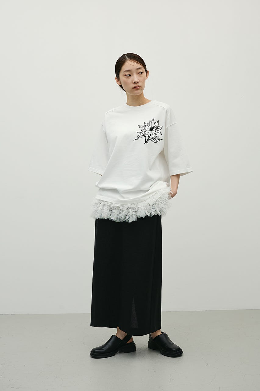フロッキープリントフラワーT WHT FREE