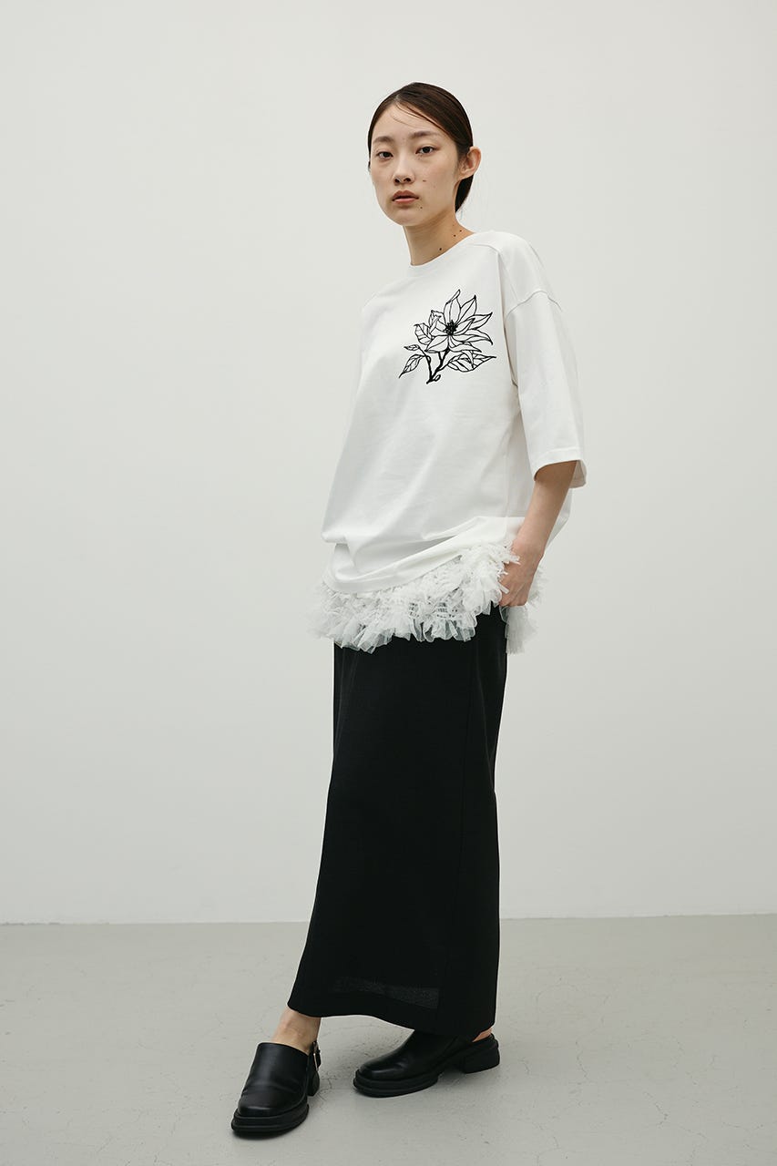 フロッキープリントフラワーT WHT FREE