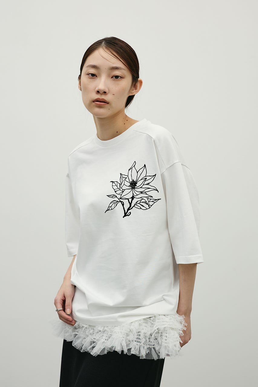 フロッキープリントフラワーT WHT FREE