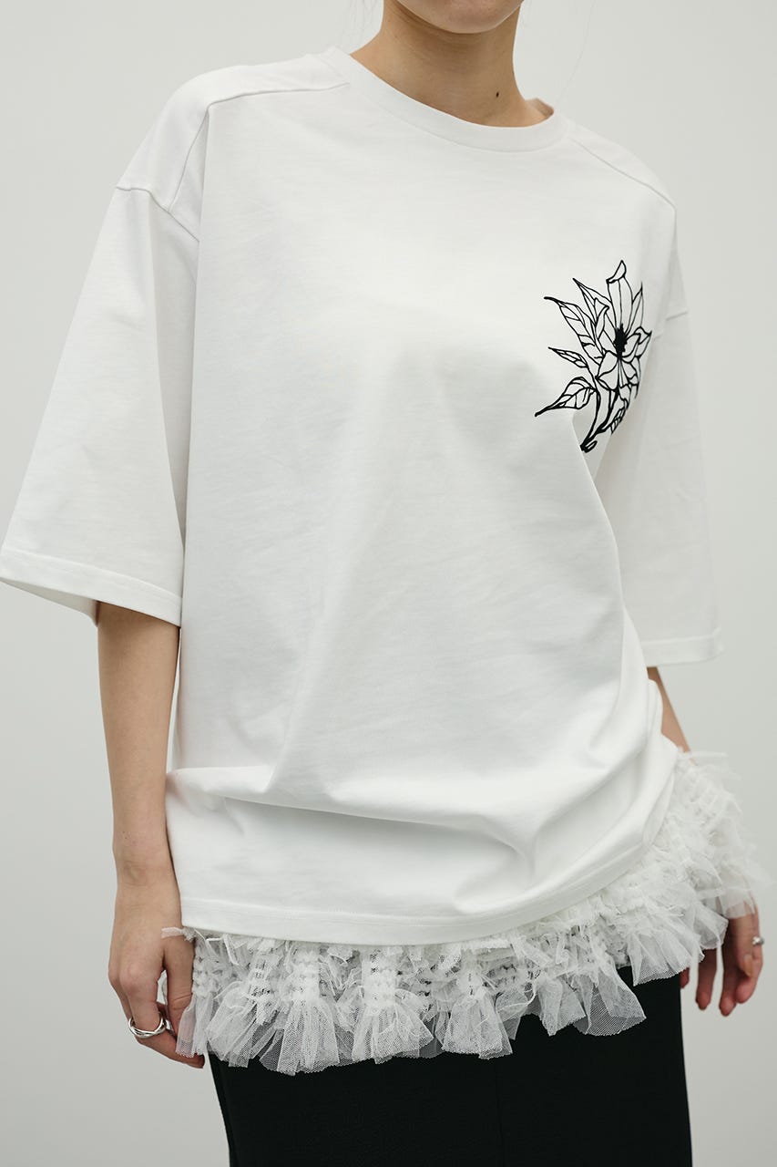フロッキープリントフラワーT WHT FREE