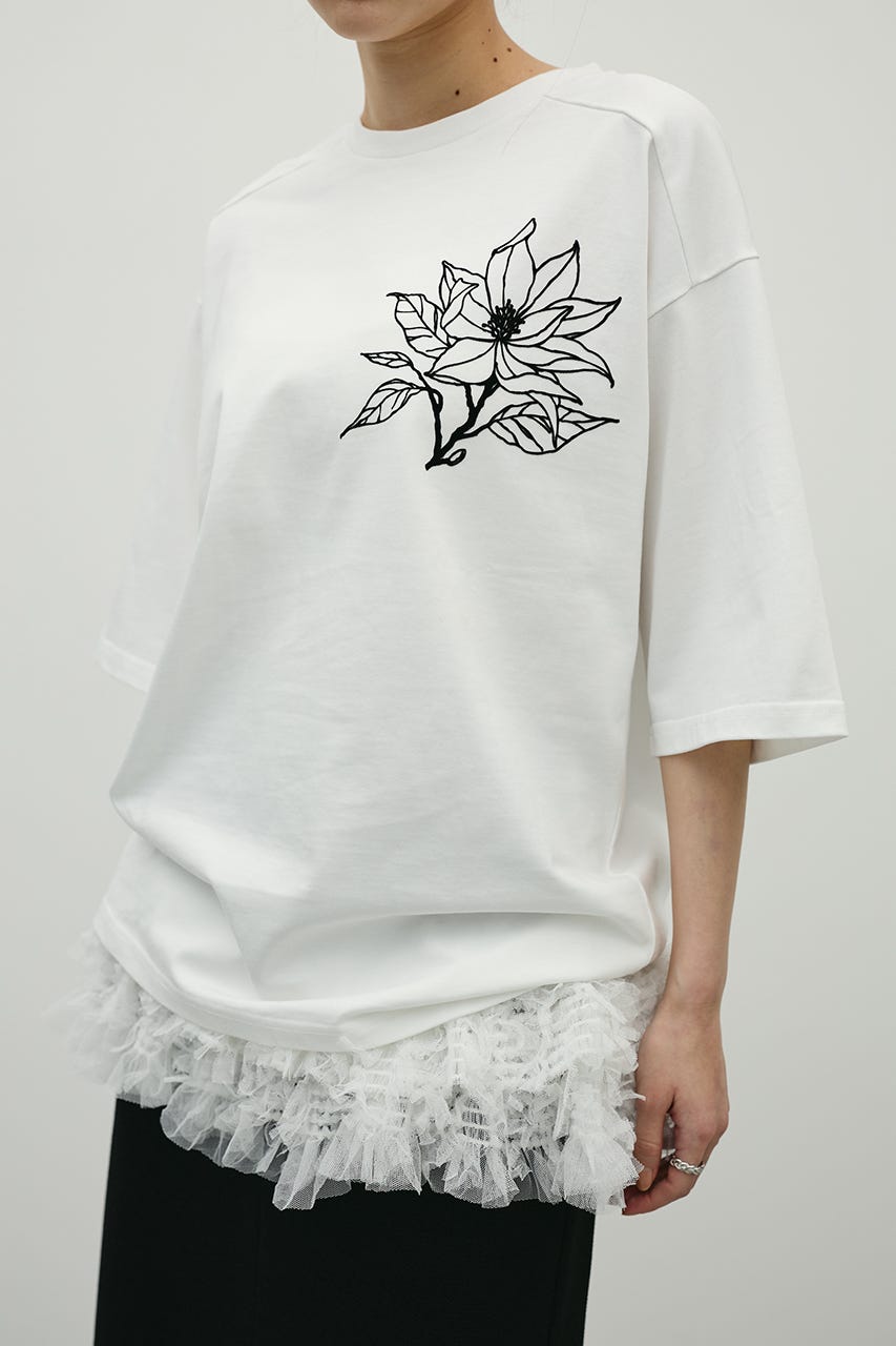 フロッキープリントフラワーT WHT FREE