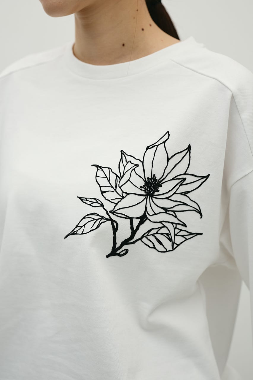 フロッキープリントフラワーT WHT FREE