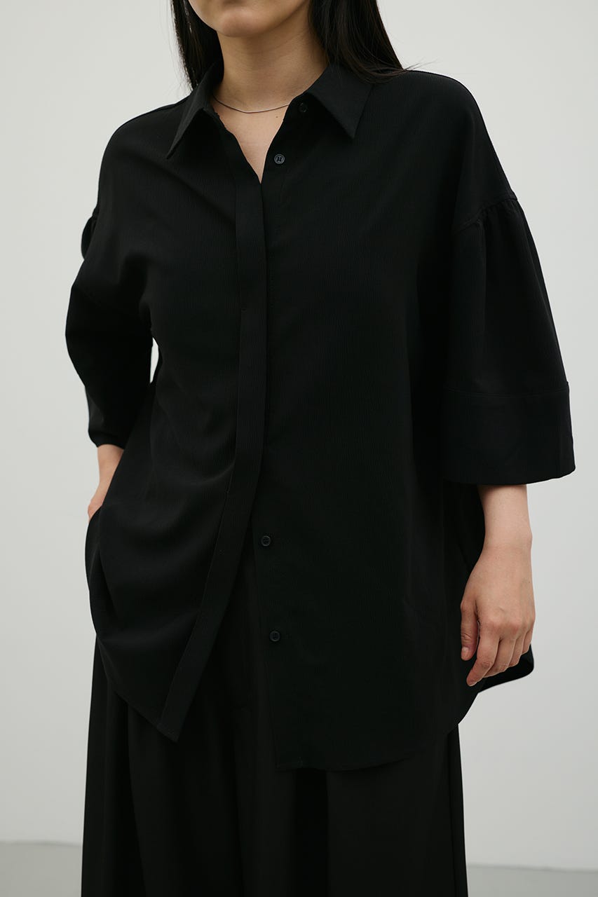 ニュアンスギャザースリーブシャツ BLK FREE