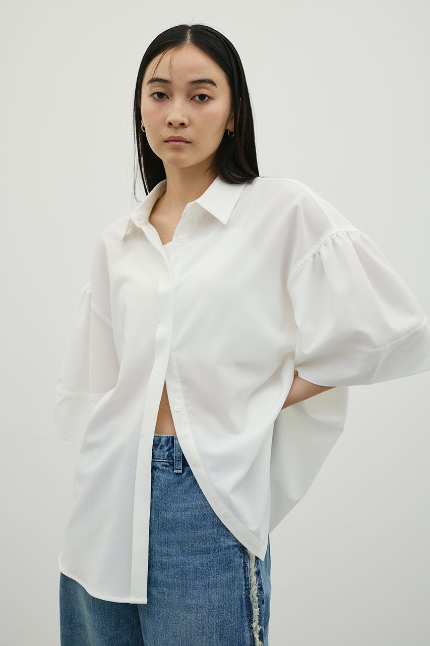 ニュアンスギャザースリーブシャツ WHT FREE