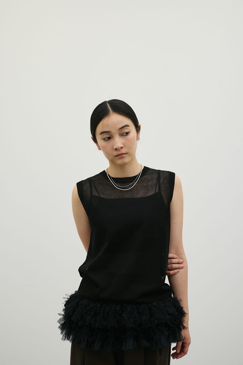 チュールレイヤードキャミソール BLK FREE