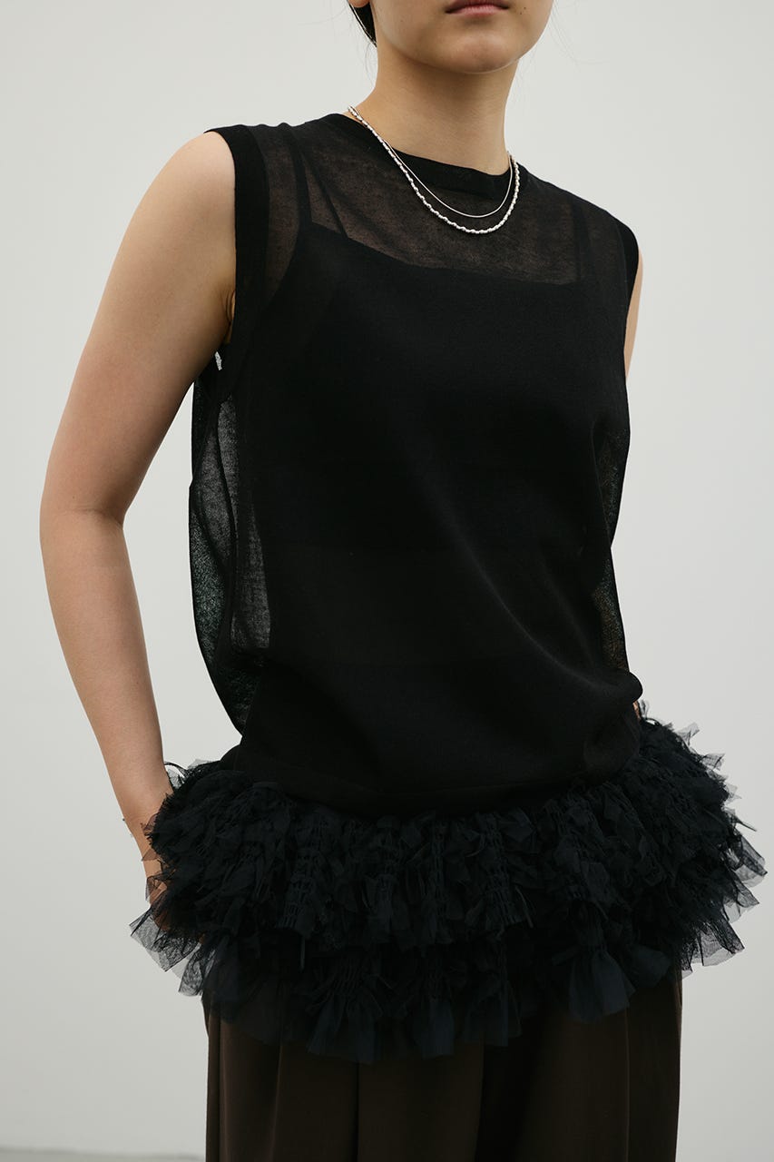 チュールレイヤードキャミソール BLK FREE