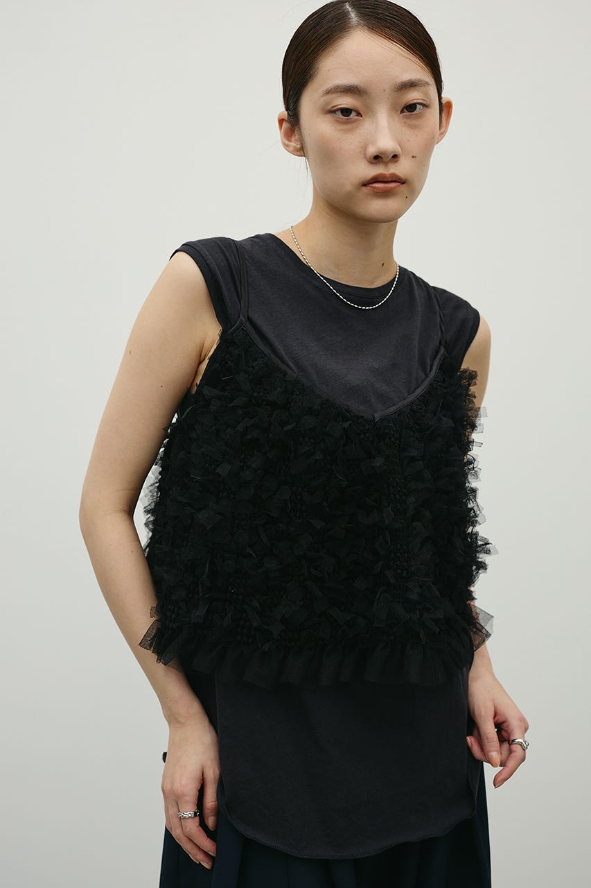 チュールフリルキャミ BLK FREE