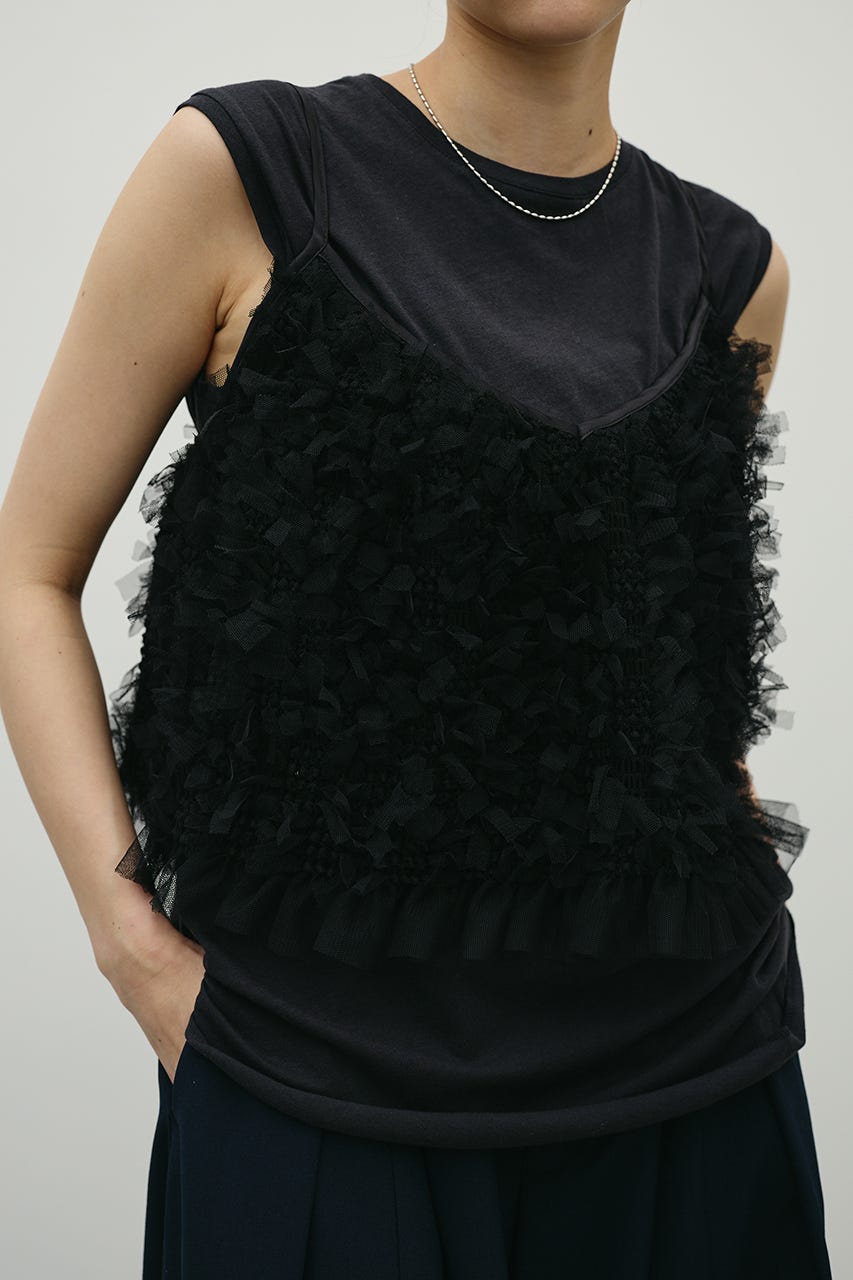 チュールフリルキャミ BLK FREE