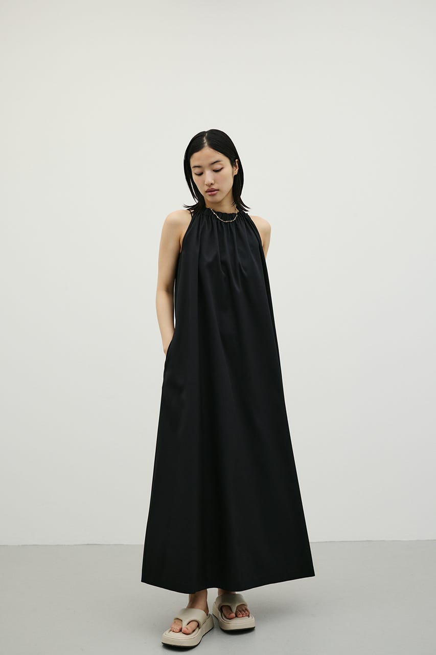 ネックシャーリングワンピース BLK S