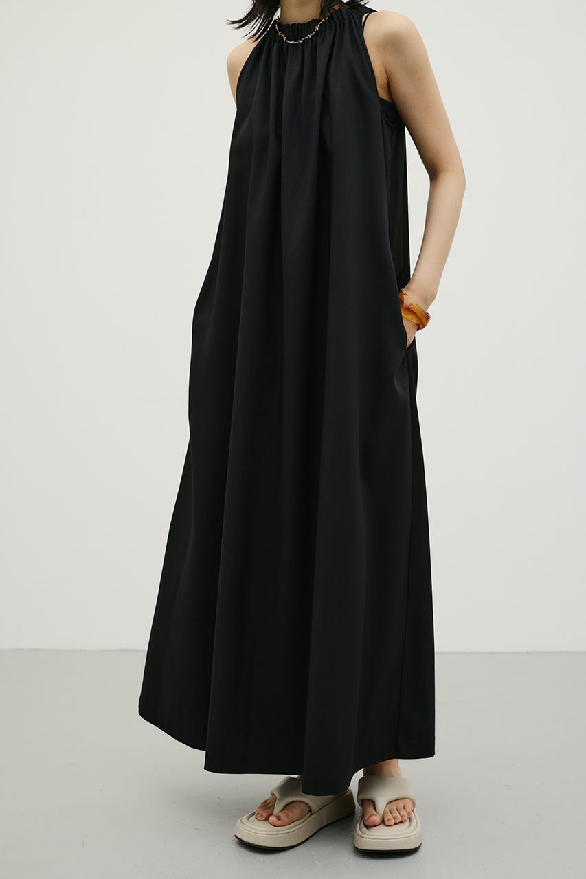 ネックシャーリングワンピース BLK S