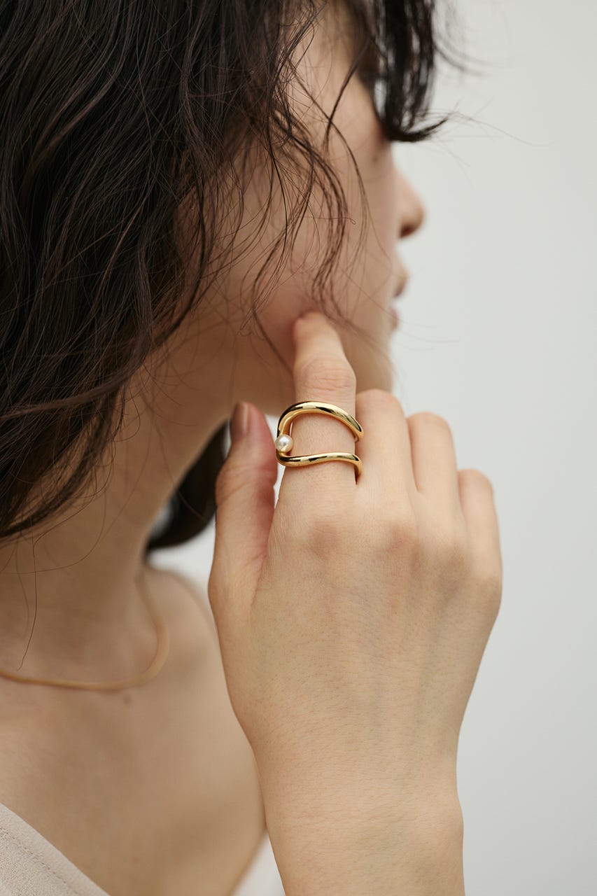 イミテーションパールダブルラインリング GLD FREE