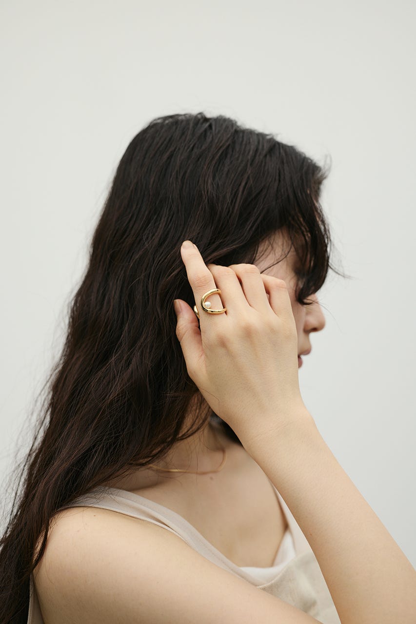 イミテーションパールダブルラインリング GLD FREE