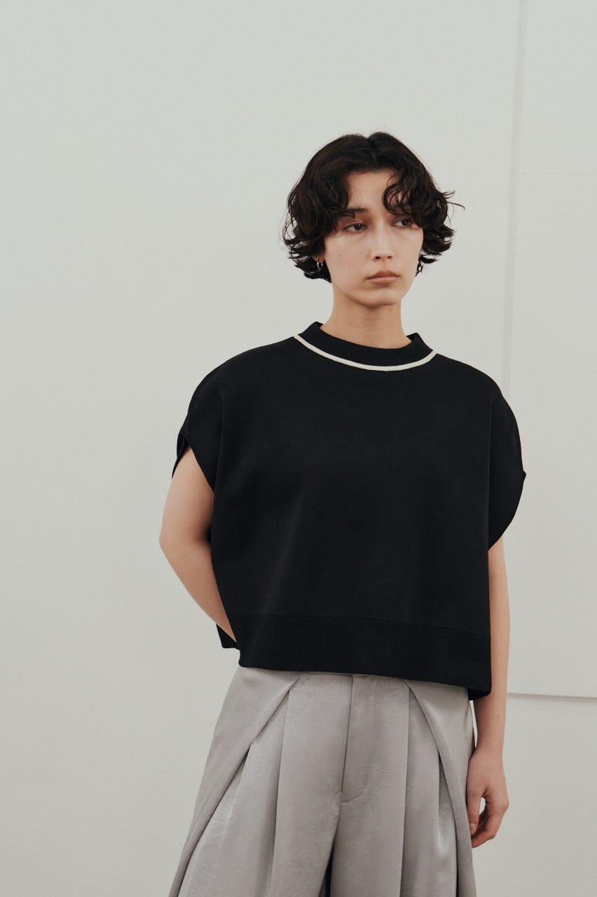 パイピングニットトップ BLK FREE