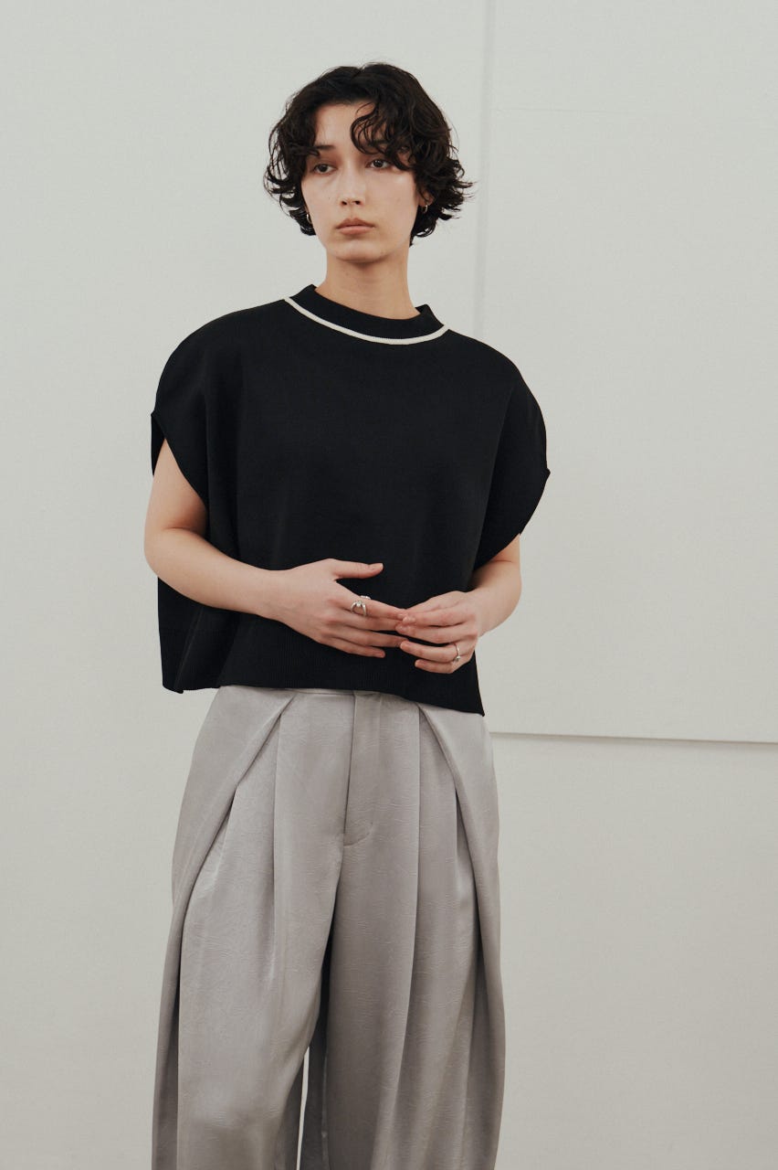 パイピングニットトップ BLK FREE