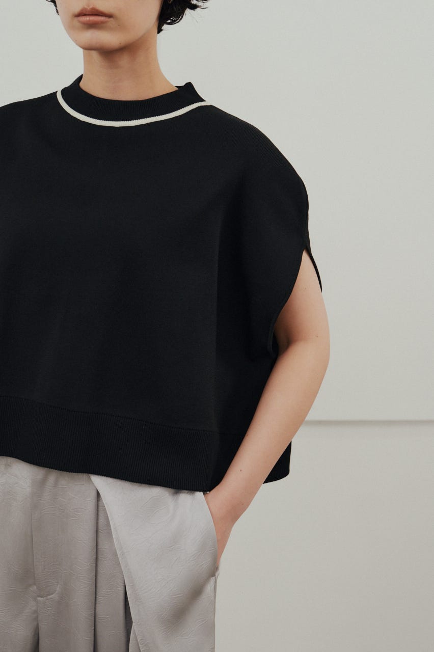 パイピングニットトップ BLK FREE