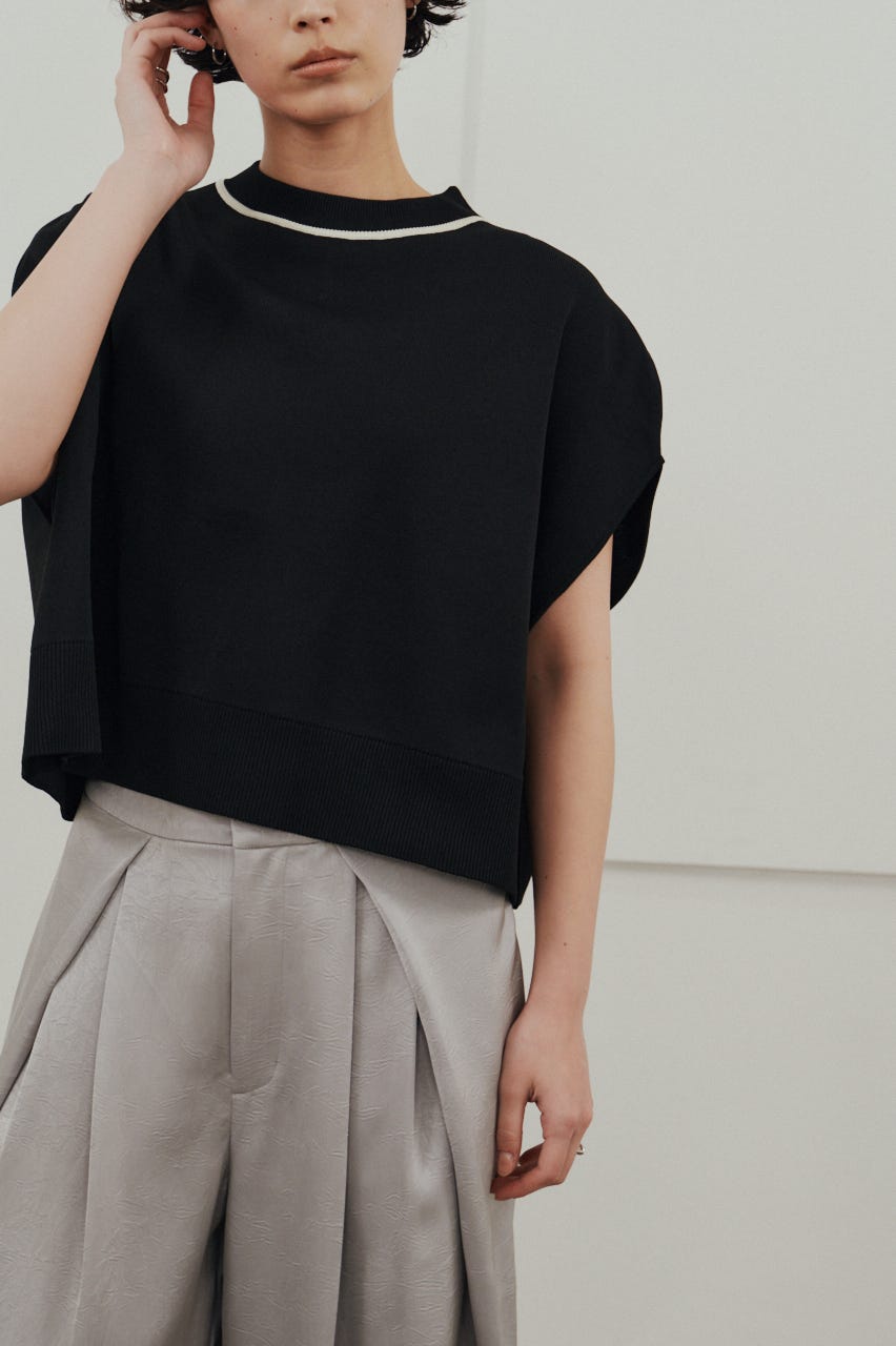 パイピングニットトップ BLK FREE