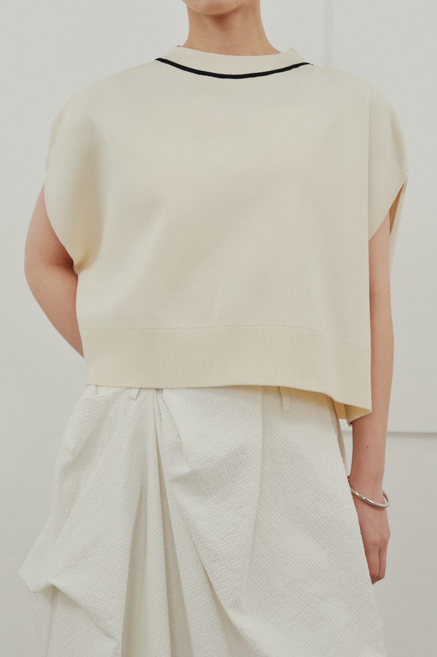 パイピングニットトップ WHT FREE