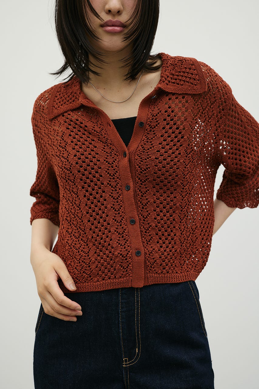 ミックスクロシェニットトップ BRN FREE