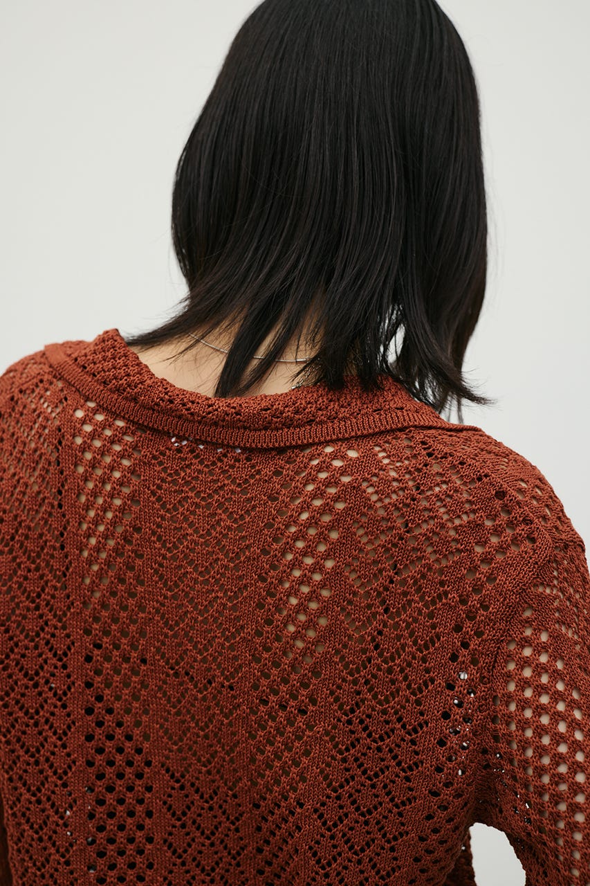 ミックスクロシェニットトップ BRN FREE