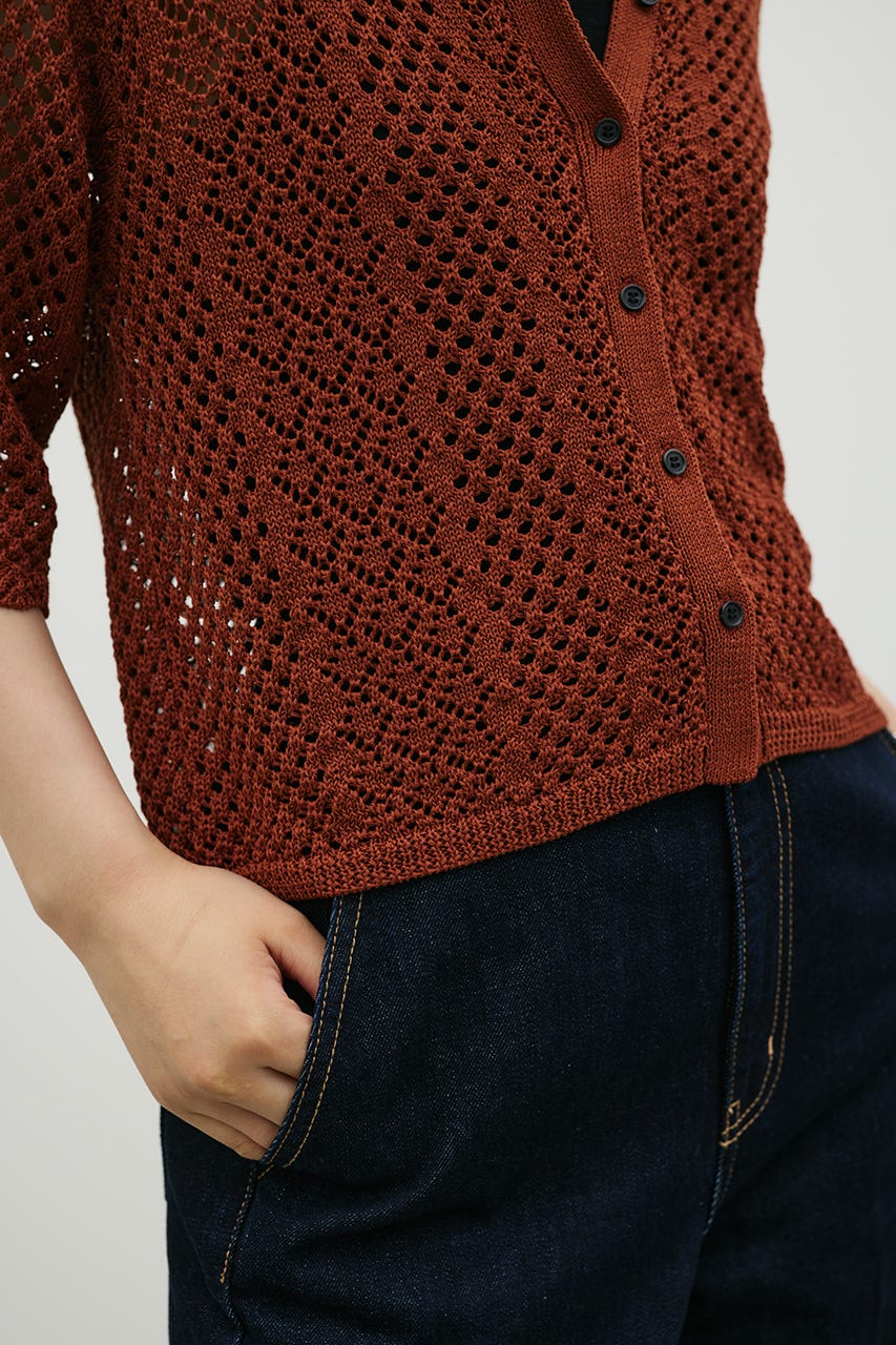 ミックスクロシェニットトップ BRN FREE