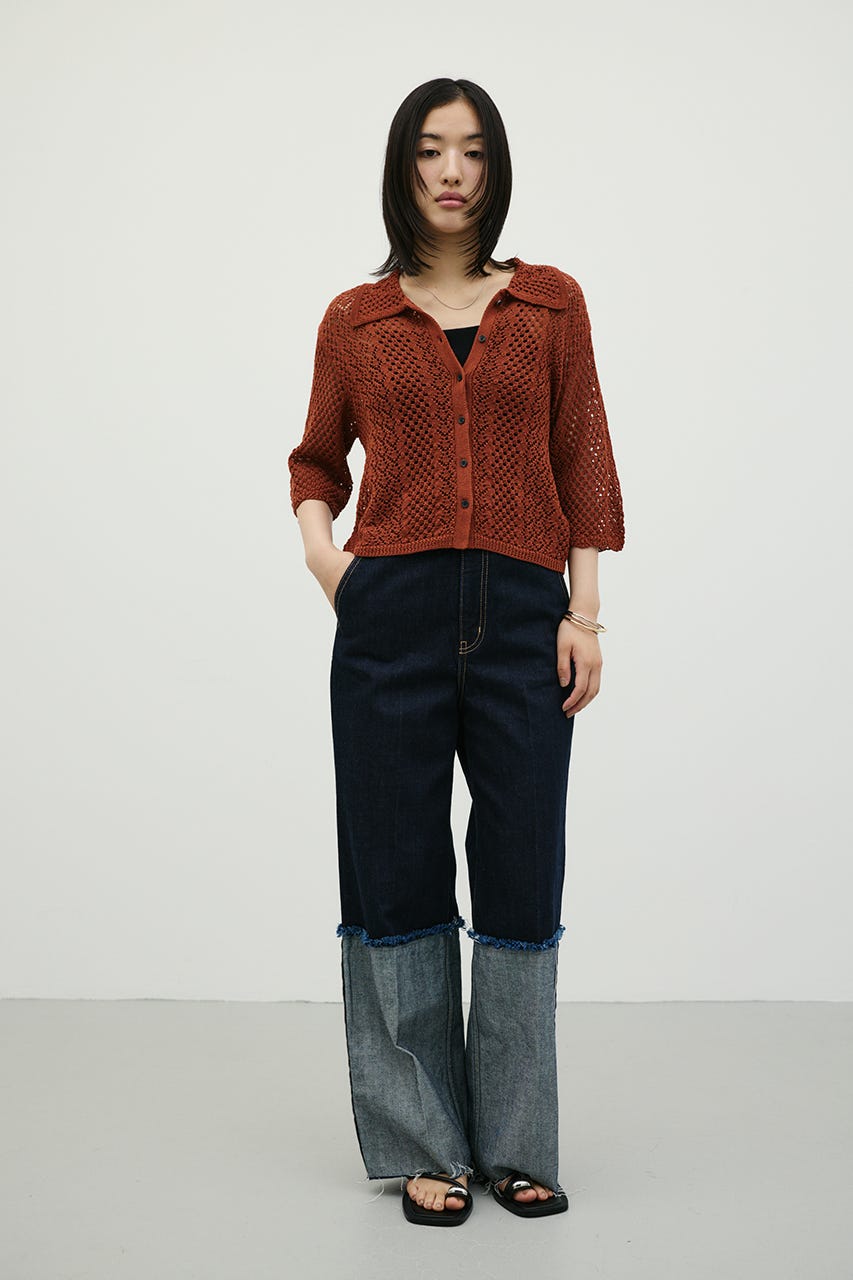 ミックスクロシェニットトップ BRN FREE